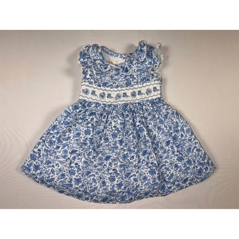 Tullabee Blue Bunny Pattern Floral Smocked Easter Spring Dress 18M
